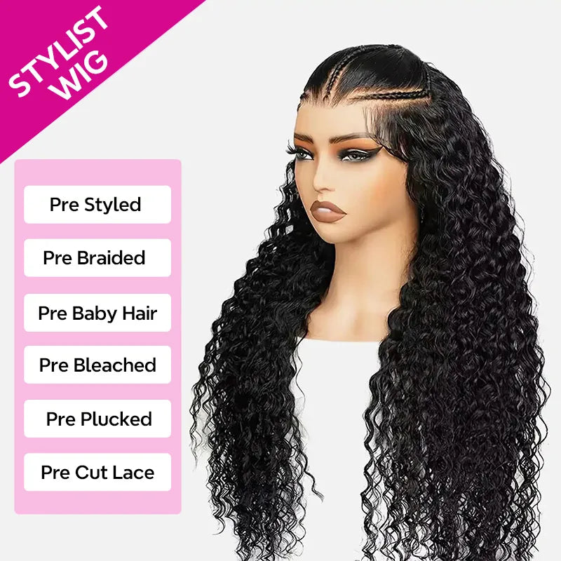 Pre-Braided 9x6 Lace Wig Deep Wave Flexi-Fit Glueless Wig Pre-Everything