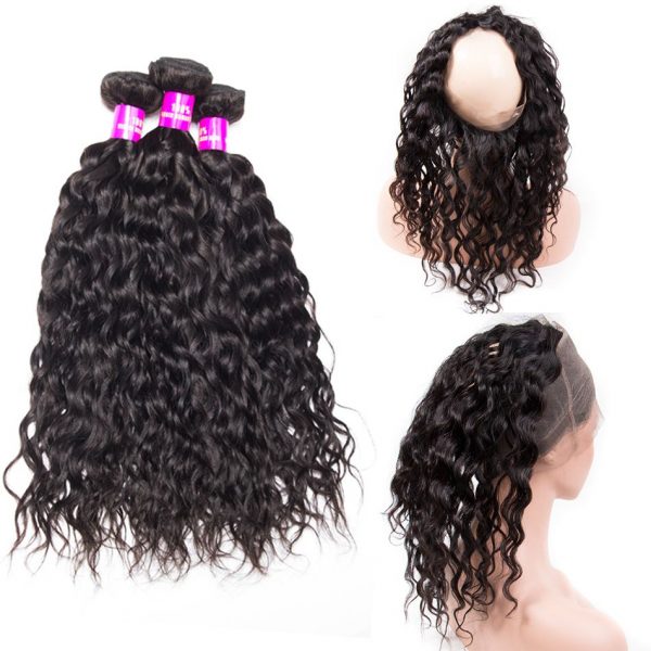 Brazilian Water Wave Bundles with 360 Frontal for Full Head Virgin Human Hair
