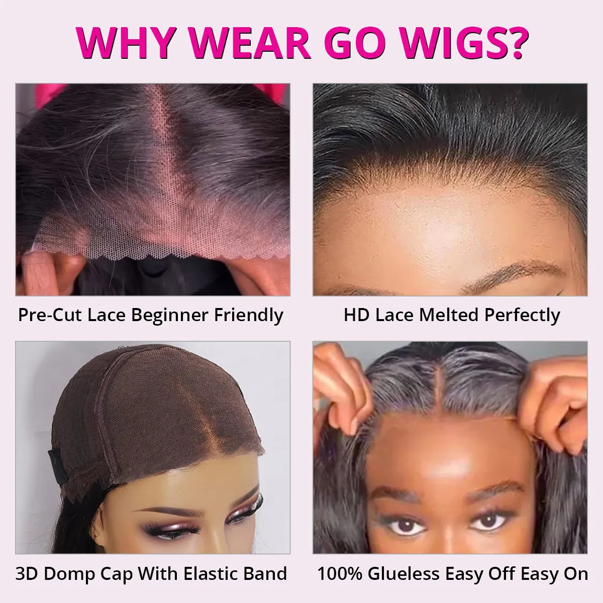 Wear Go Pre-Cut 5x5 Lace Glueless Wig Body Wave Lace Wigs with Bangs