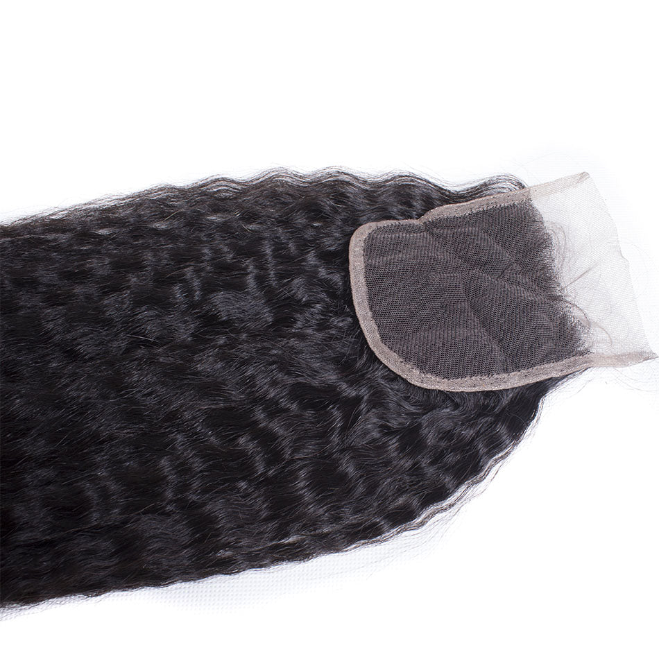 Brazilian Kinky Straight Virgin Hair 3 Bundles with Lace Closure