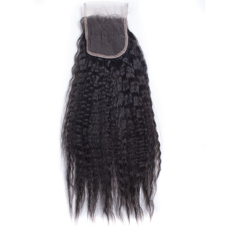 Brazilian Kinky Straight Virgin Hair 3 Bundles with Lace Closure