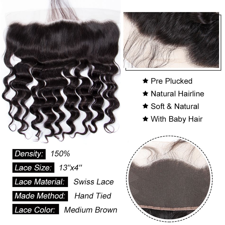 Lace Frontal Closure With Bundles Loose Deep Wave Brazilian Hair Weave 3 Bundles With Frontal Can Be Dyed And Bleached