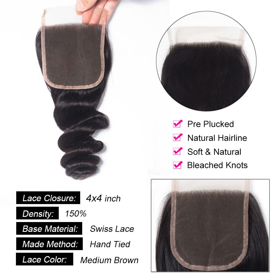 Hair Lace Closure Loose Wave Human Hair Extensions Brazilian Loose Wave Lace Closure