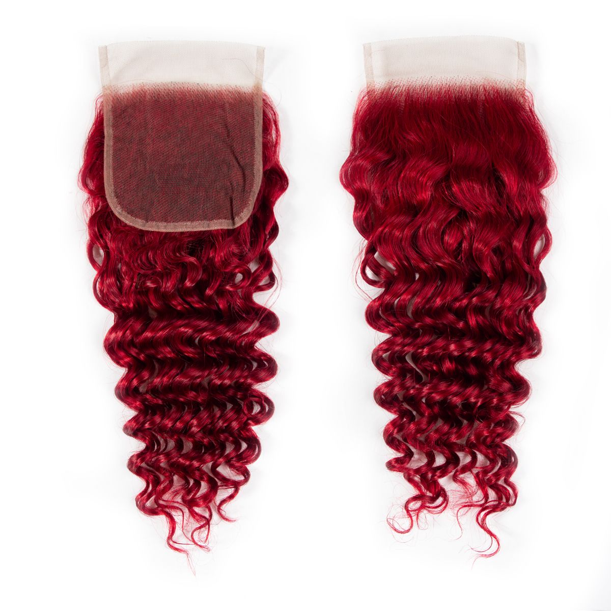Red Human Hair Brazilian Deep Wave Bundles with Closure