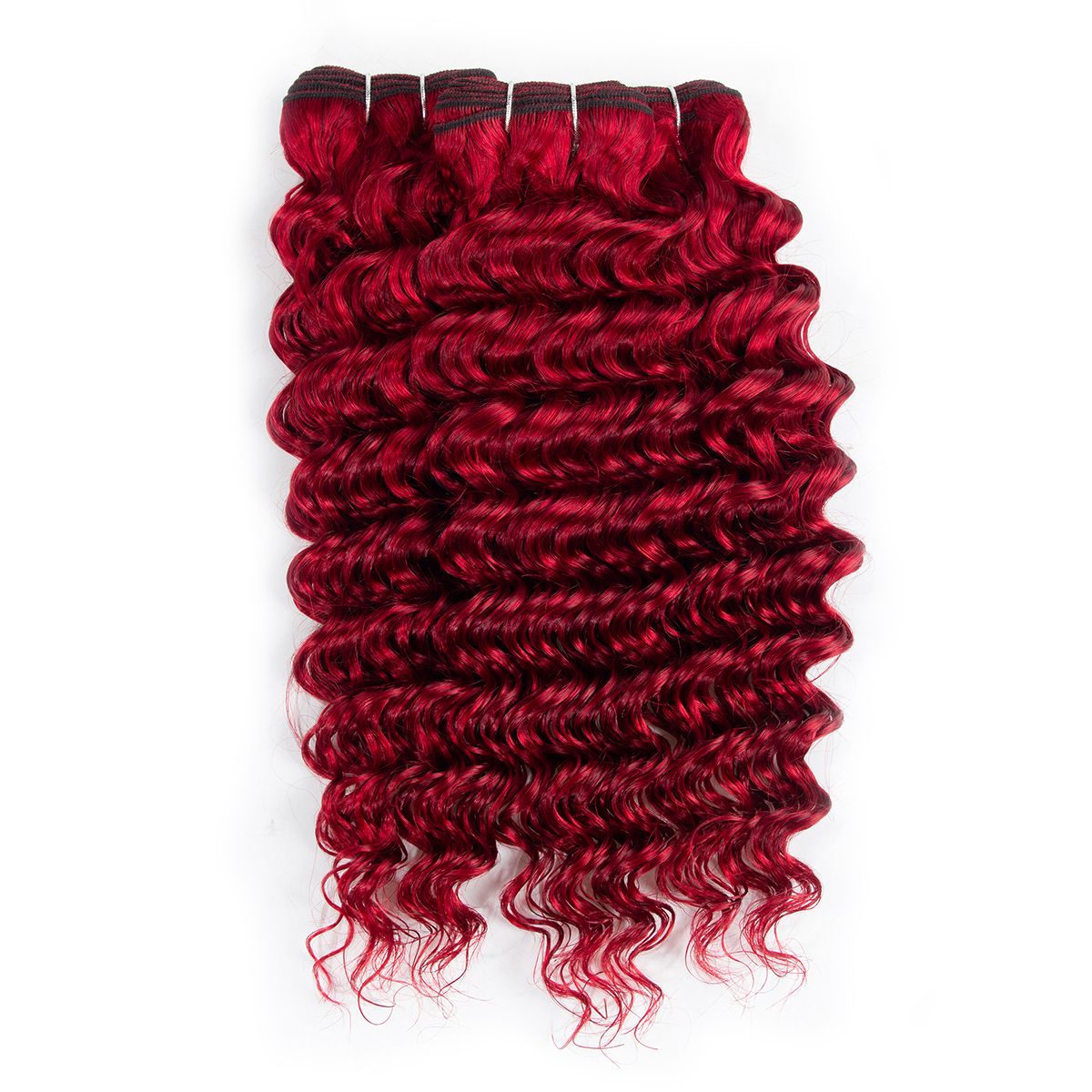 Red Human Hair Brazilian Deep Wave Bundles with Closure