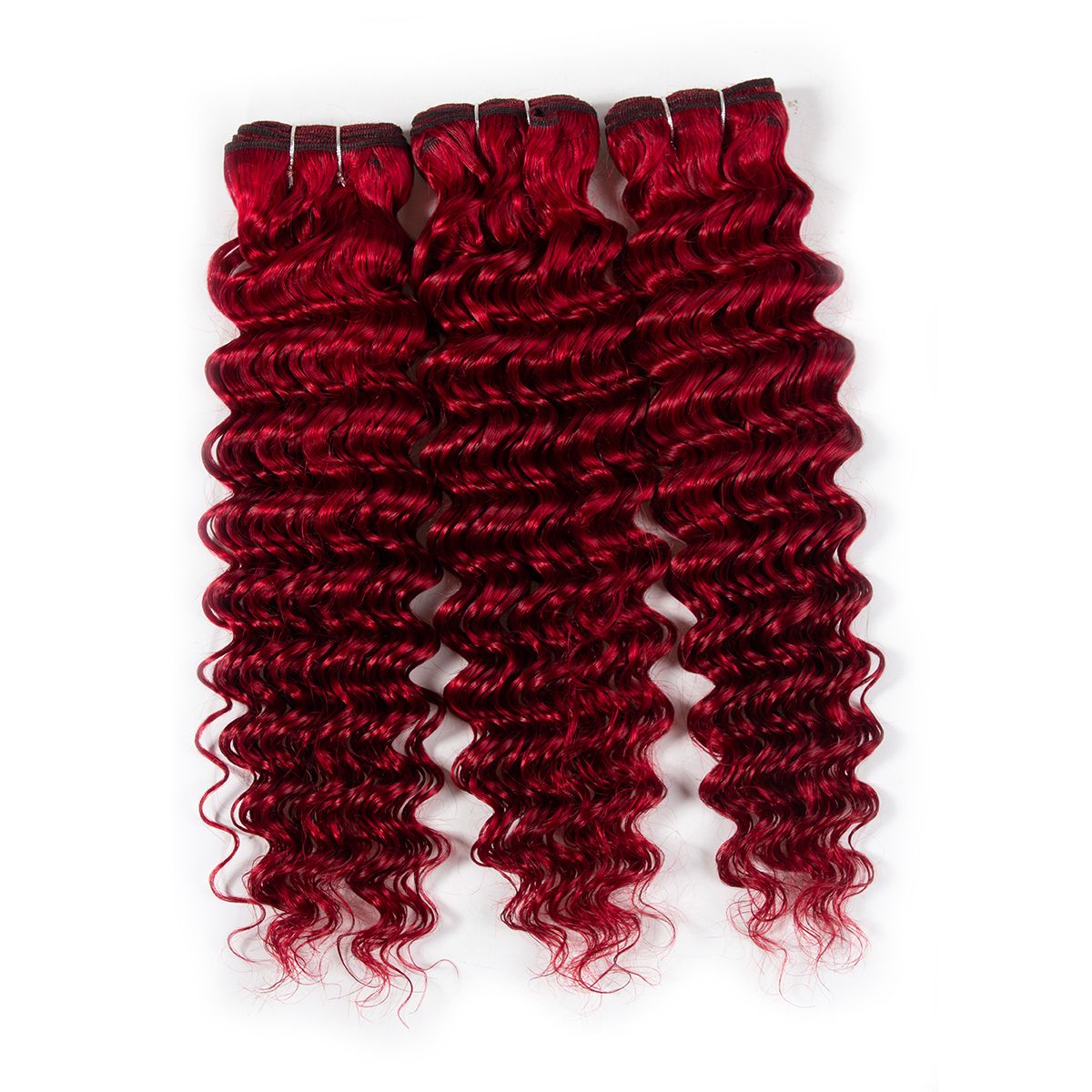 Red Human Hair Brazilian Deep Wave Bundles with Closure