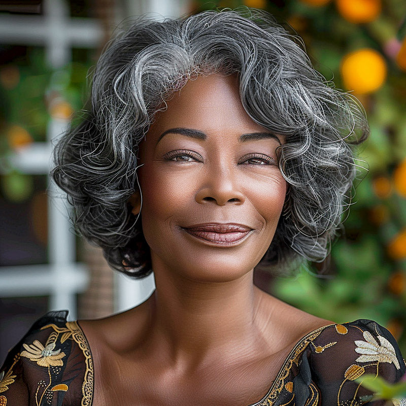 Effortless Salt And Pepper Wig For Older Women Throw On And Go Glueless Human Hair Loose Curly Bob Wigs