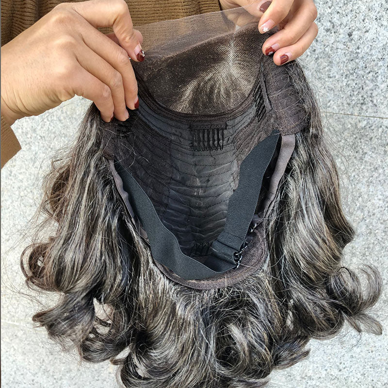 Attractive Seniors Salt And Pepper Human Hair Loose Wave Bob 5x5 HD Lace Wigs For Mom
