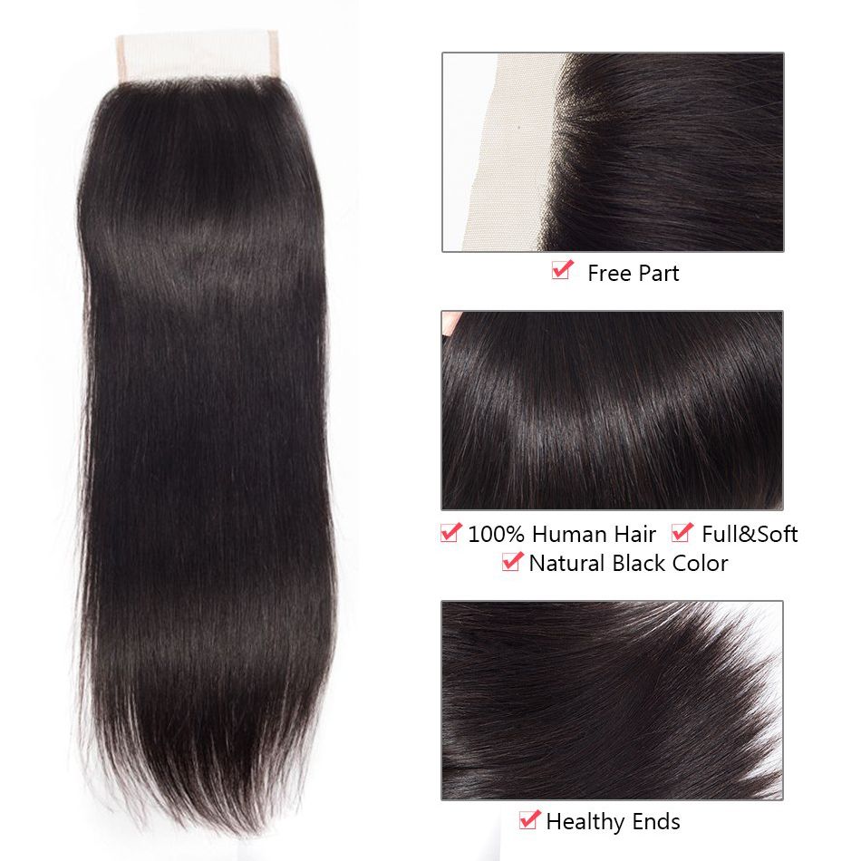 Tinashe Hair 4*4 Lace Closure Straight Brazilian Straight Human Hair Closure Free Part Middle Part Three Part